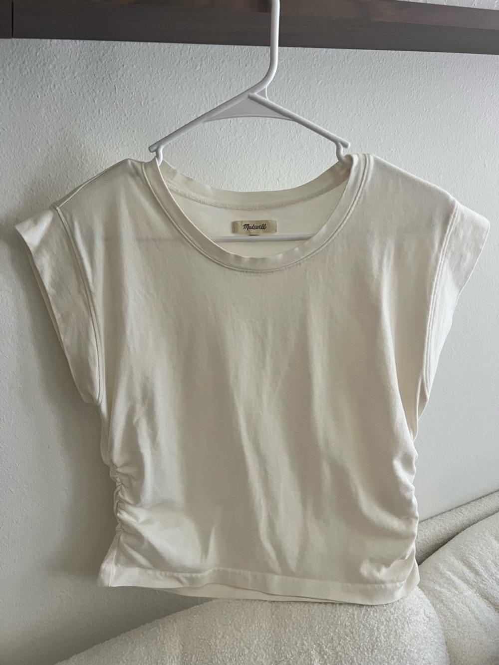 Madewell Cream Short Sleeve Ruched Crop Top